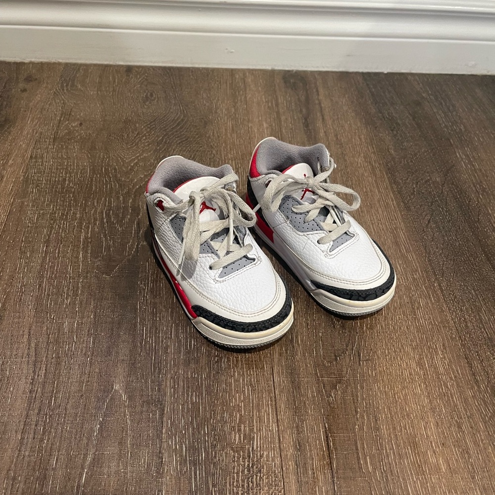 Jordan Kids White, Gray, and Red Sneakers